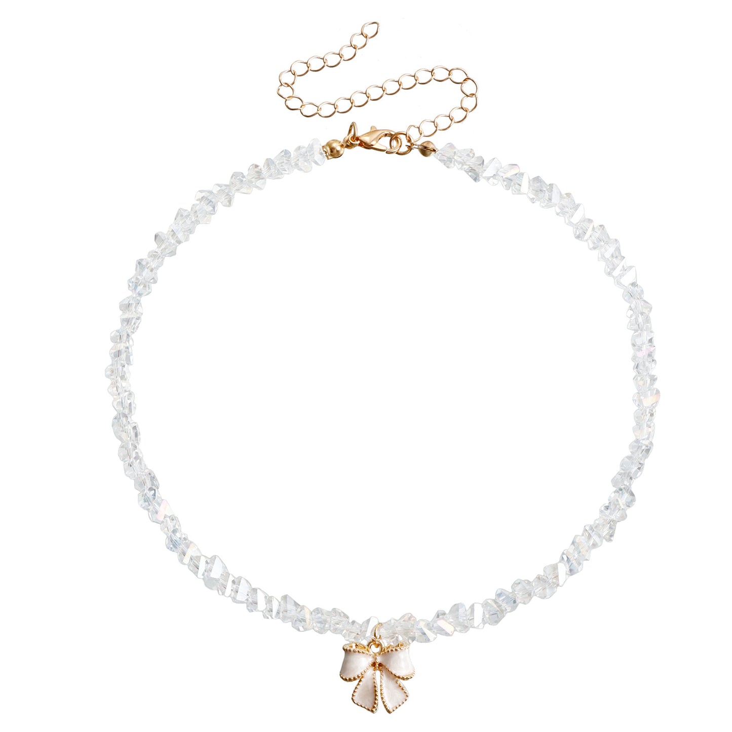 Elegant French-Inspired Bow Knot Clavicle Necklace for Women with Simulated Pearl Pendant and Gold-Plated Alloy Hardware