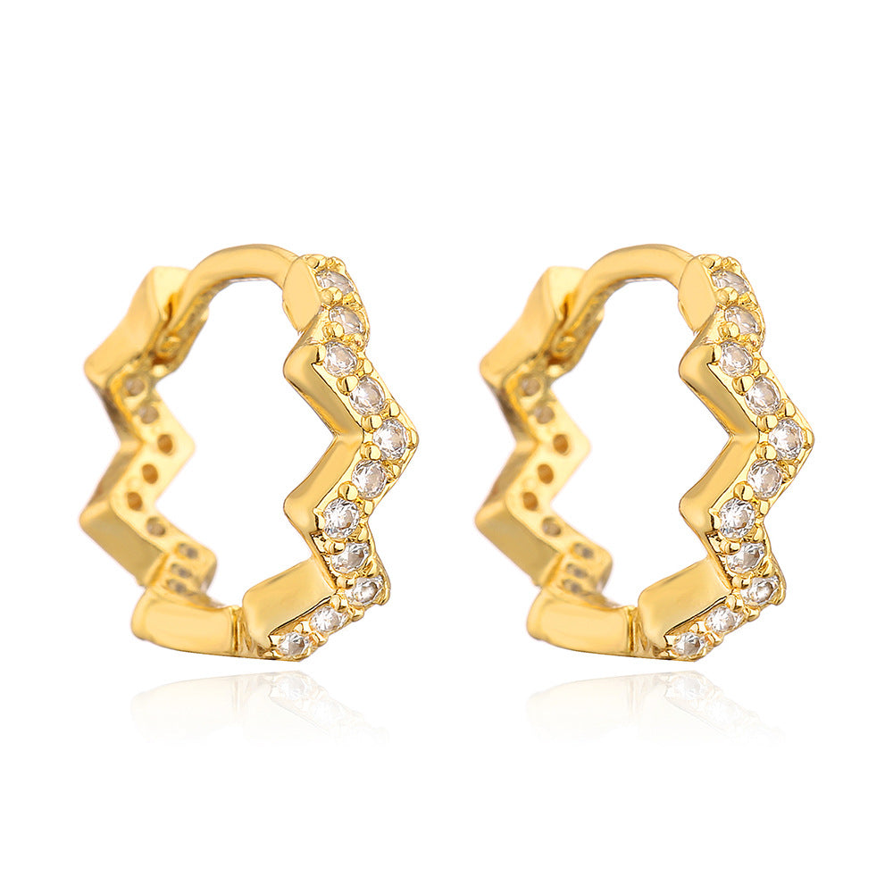 Geometric Copper Hoop Earrings with 18K Gold Plating and Zircon Accents for Women