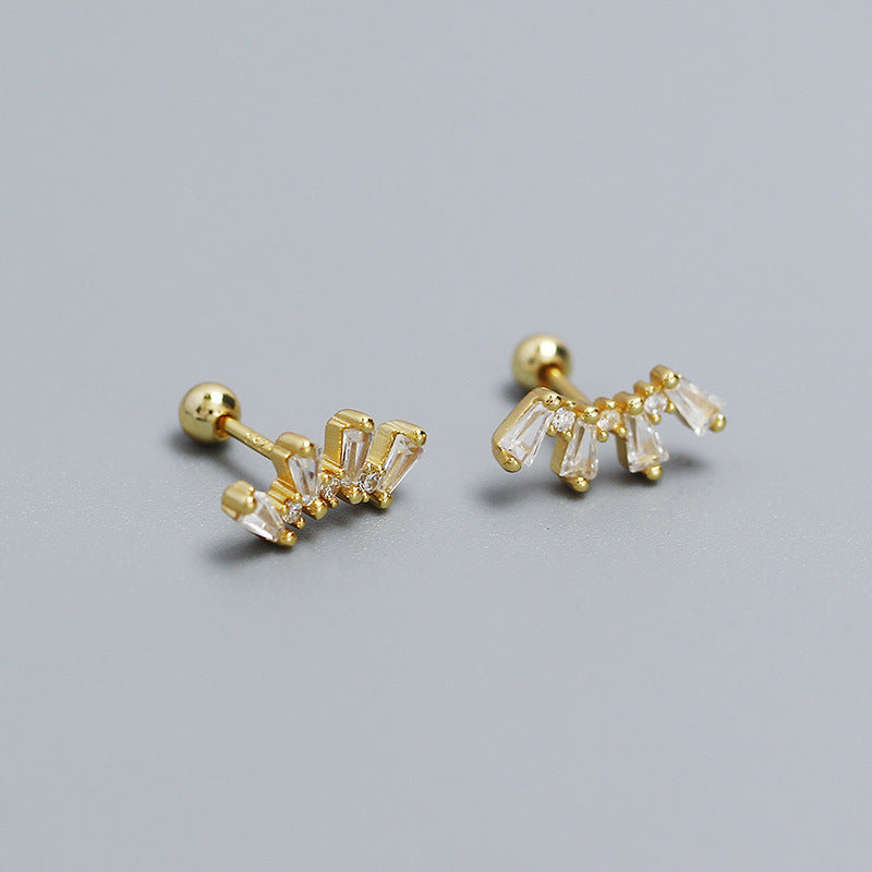 Orecchino a polsino filettato in argento sterling S925, geometrico, dolce e audace, con dettaglio a sfera intrecciata, da donna