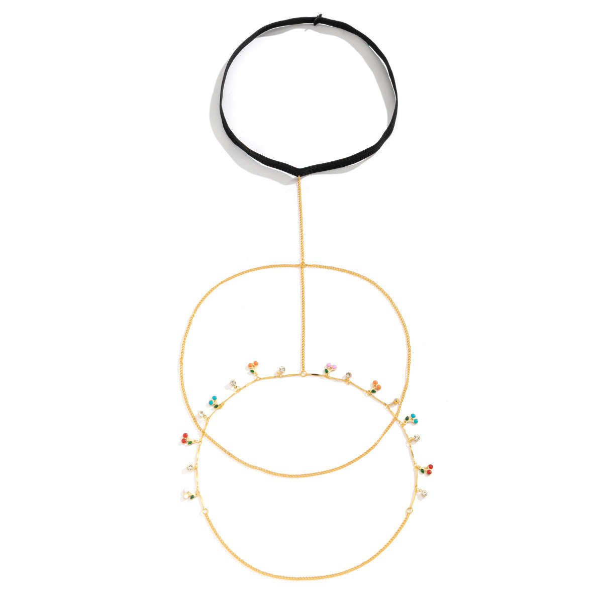 Cavigliera minimalista in lega a forma di frutta con catena elastica a doppio strato e ciondolo a ciliegia con nappina