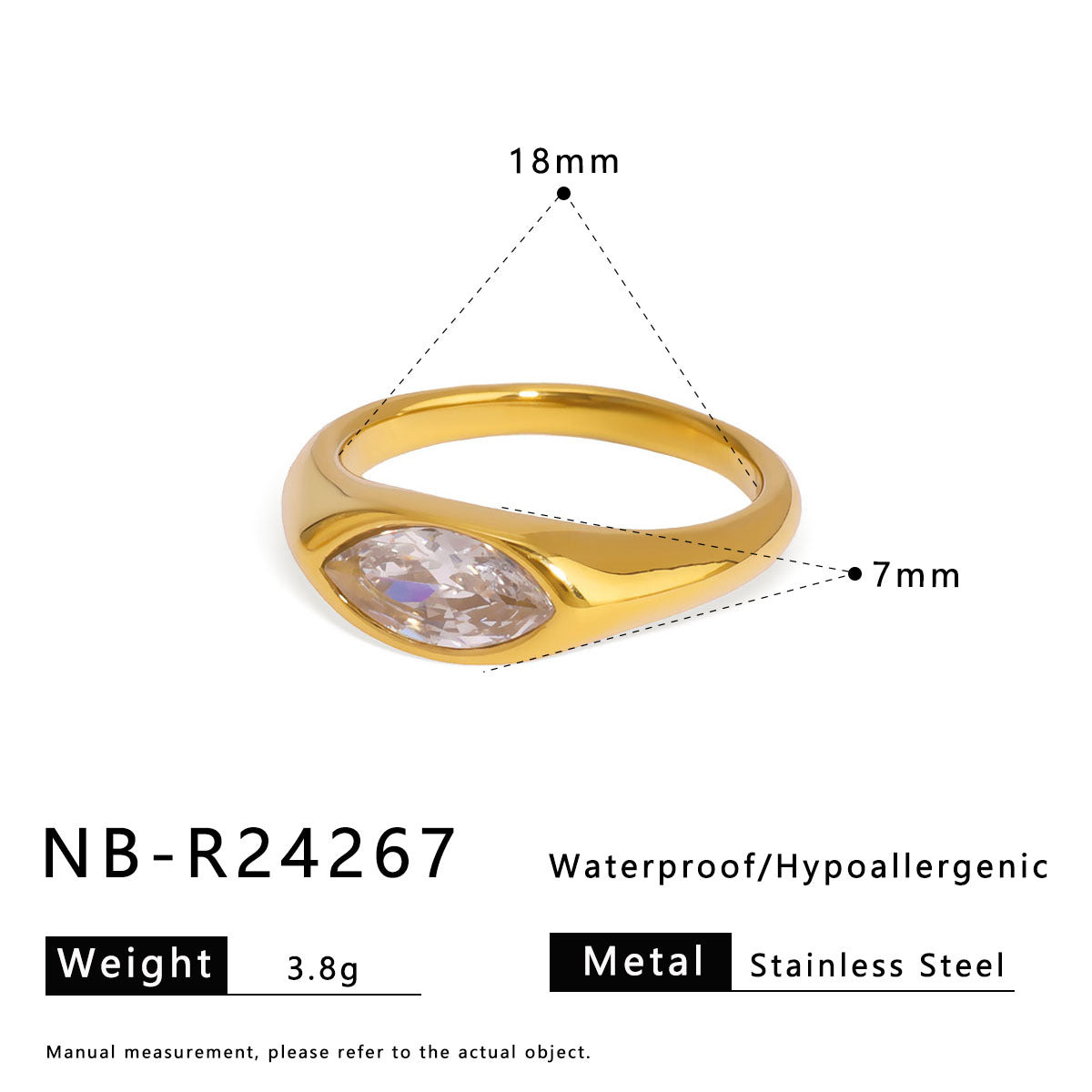 Anello minimalista geometrico in acciaio inossidabile con intarsio di zirconi e finitura placcata per uomo e donna