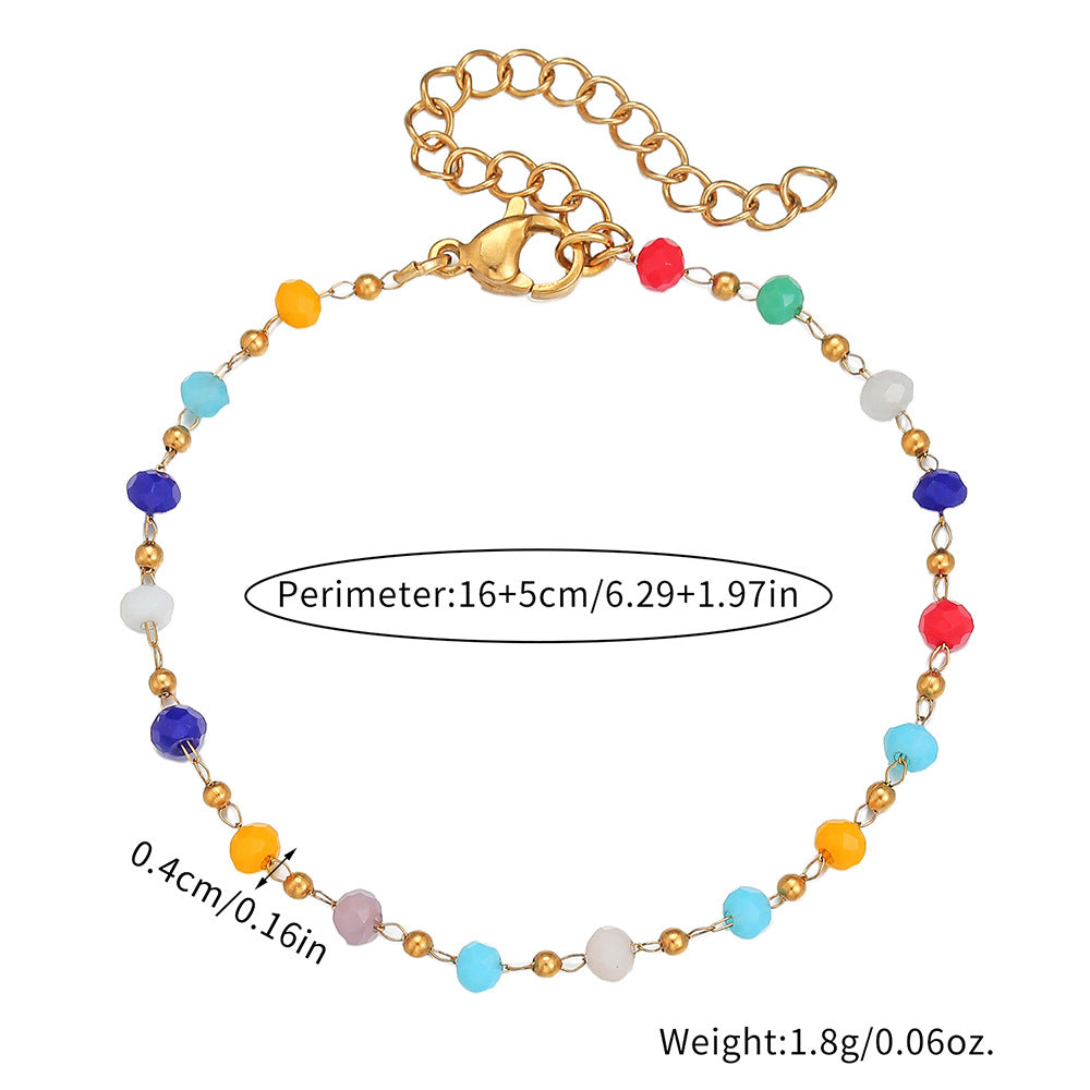 Bohemian Colorful Irregular Glass Stone Geometric Heart Handmade Bracelet for Women