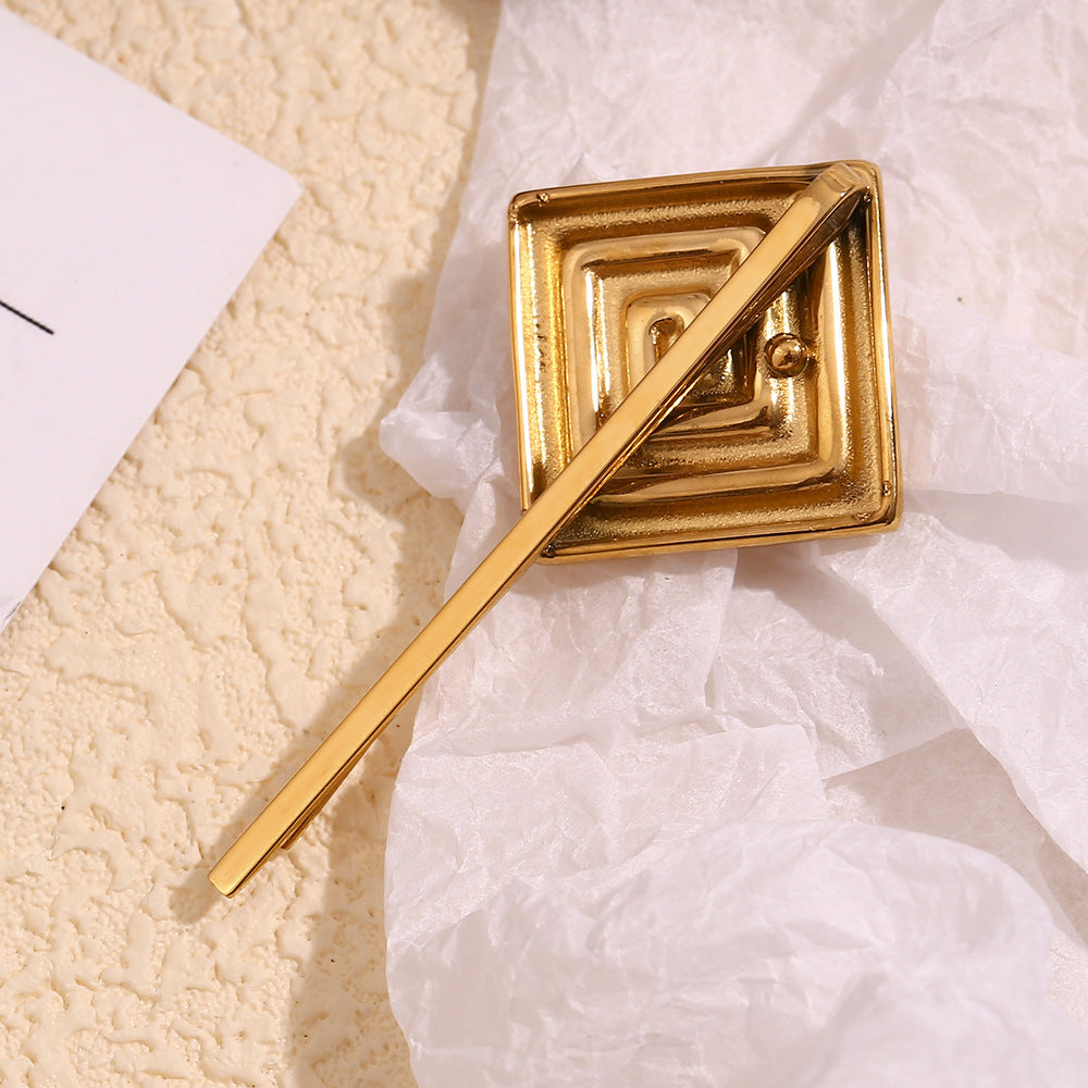Geometric Stainless Steel Hair Clip with 18K Gold Plating for Women, Minimalist Office Chic Accessory