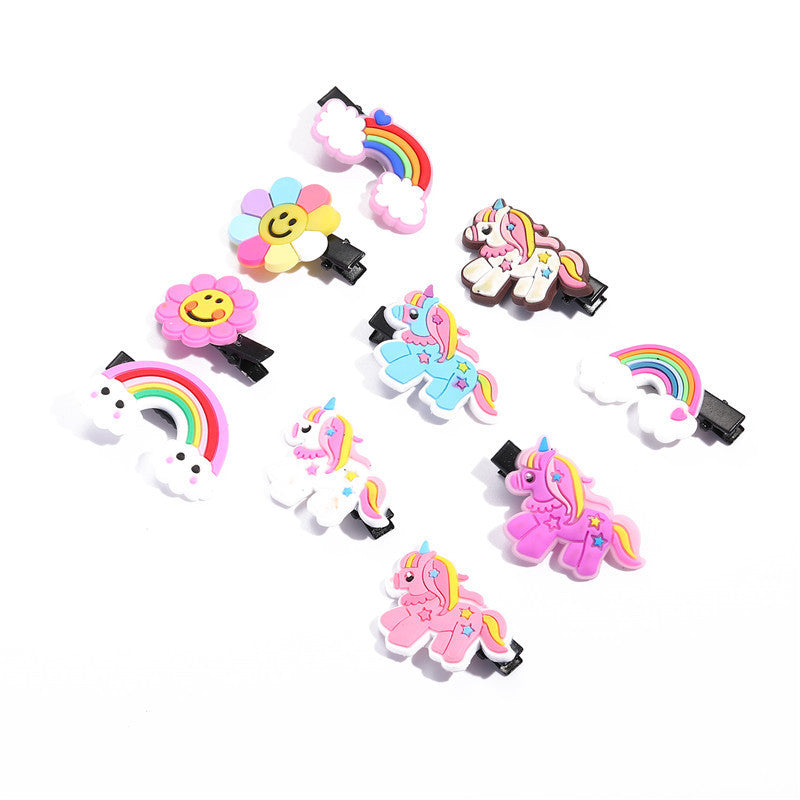 Cartoon Floral Unicorn Rainbow Hair Clip for Kids Silicone One-Step Hair Clamp with Handmade Finish