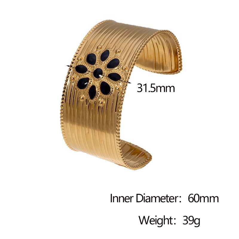 Minimalist Sun Symbol Bracelet for Women in Stainless Steel with 18K Gold Plating and Adjustable Open Bangle Design