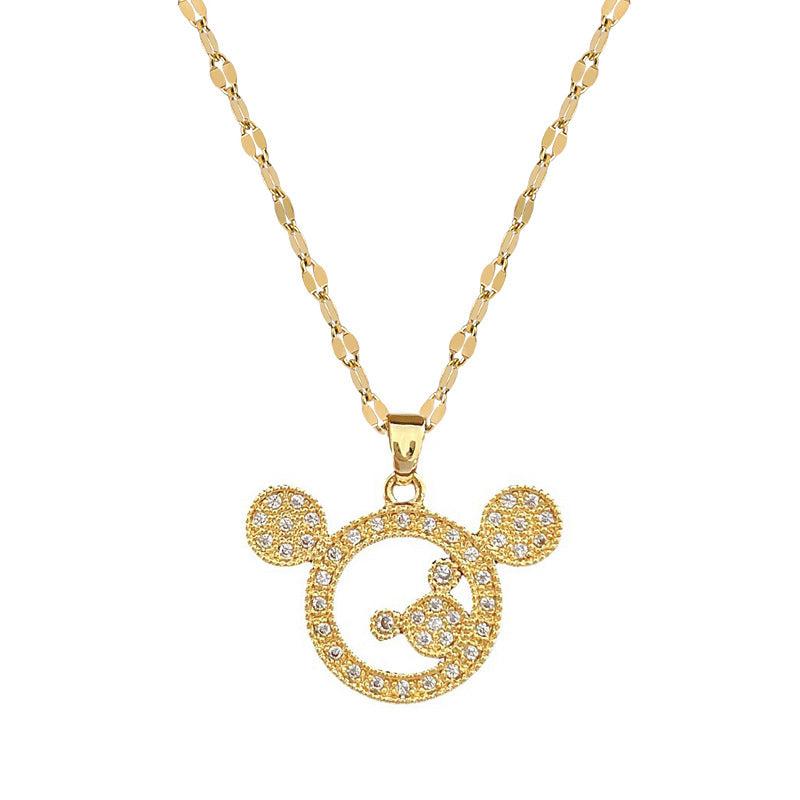 Collana con Pendente a Luna Geometrica di Lusso in Acciaio al Titanio per Donna e Uomo con Intarsio di Strass e Finitura Placcata