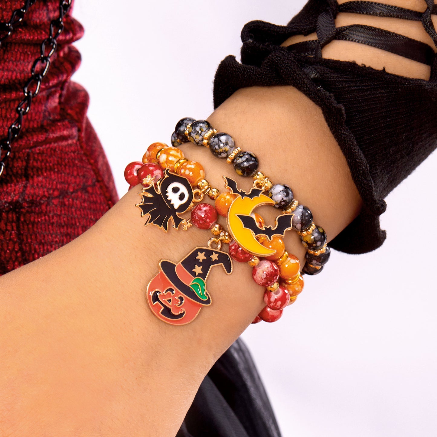 Pulsera con abalorios de araña y calabaza de Halloween gótica oscura para mujer, diseño geométrico de aleación, joyería hecha a mano