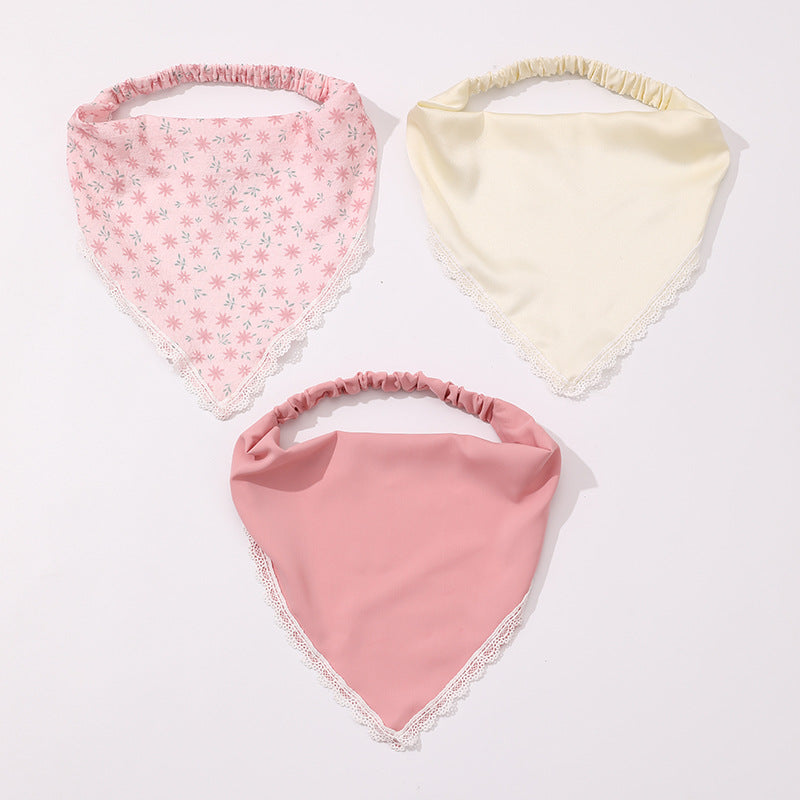 Fascia per Capelli per Bambini in Tessuto Geometrico Minimalista con Bordo in Pizzo nei Colori Macaron Pastello, Elastico per Capelli