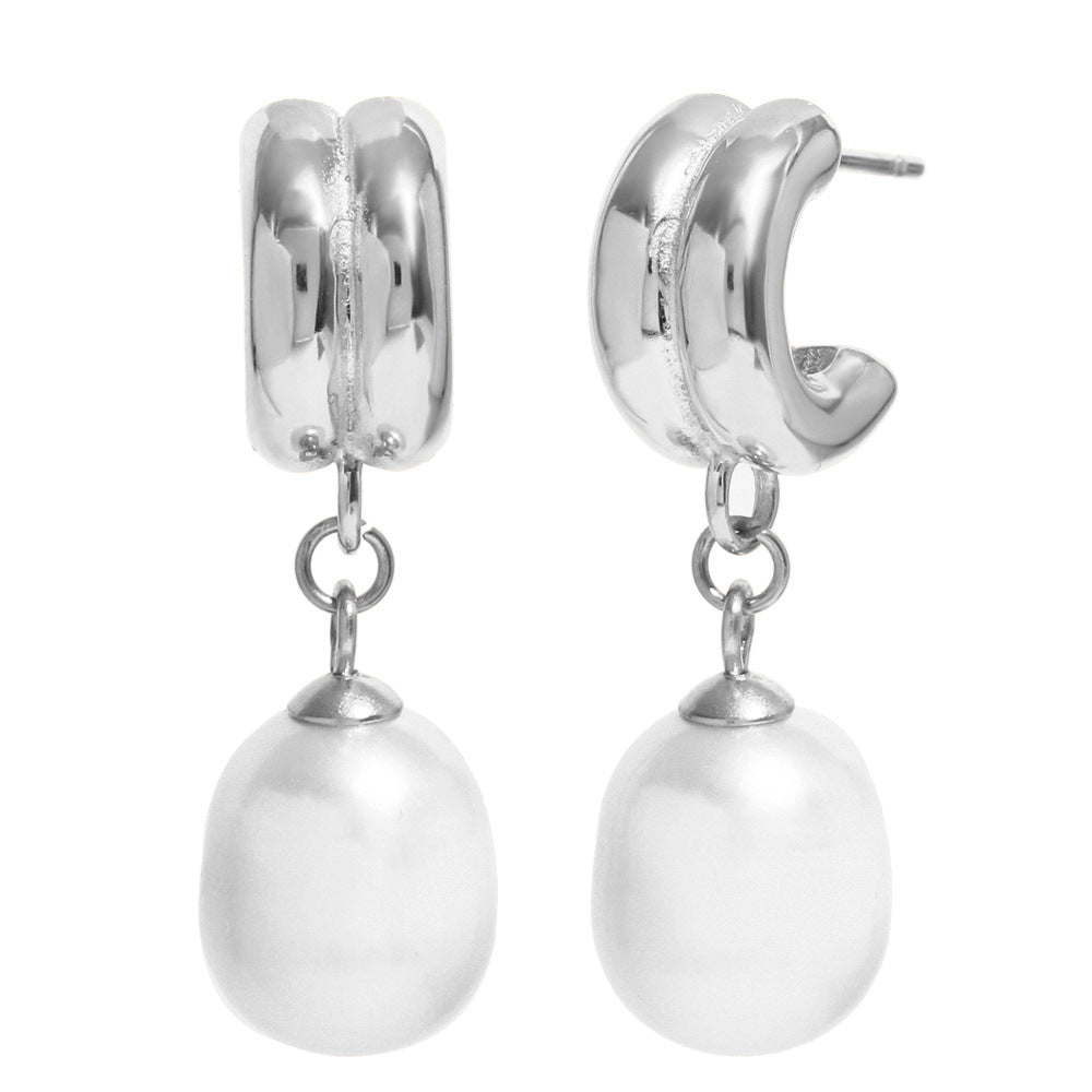 Minimalist Vintage Geometric Stainless Steel 18K Gold Plated Pearl Stud Earrings for Women