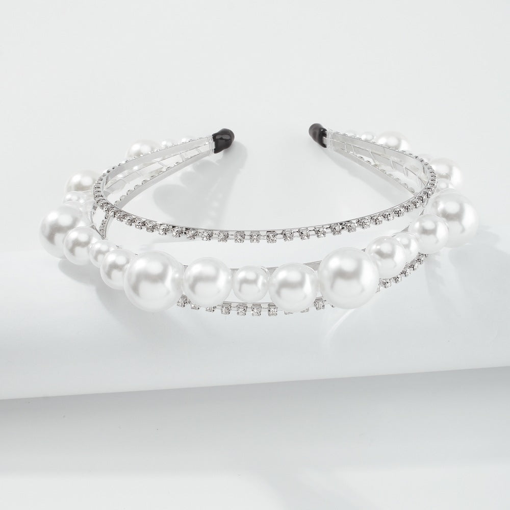 Vintage Geometric Hairband for Women Alloy Headband with Faux Pearl and Rhinestone Accents