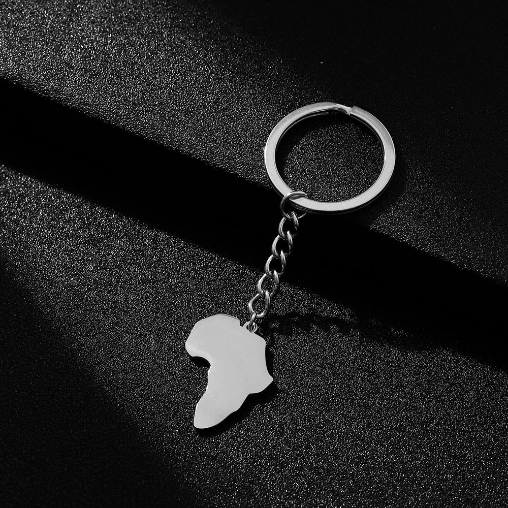 Llavero con Mapa de África en Forma de Corazón Estilo Étnico de Acero de Titanio para Hombres y Mujeres