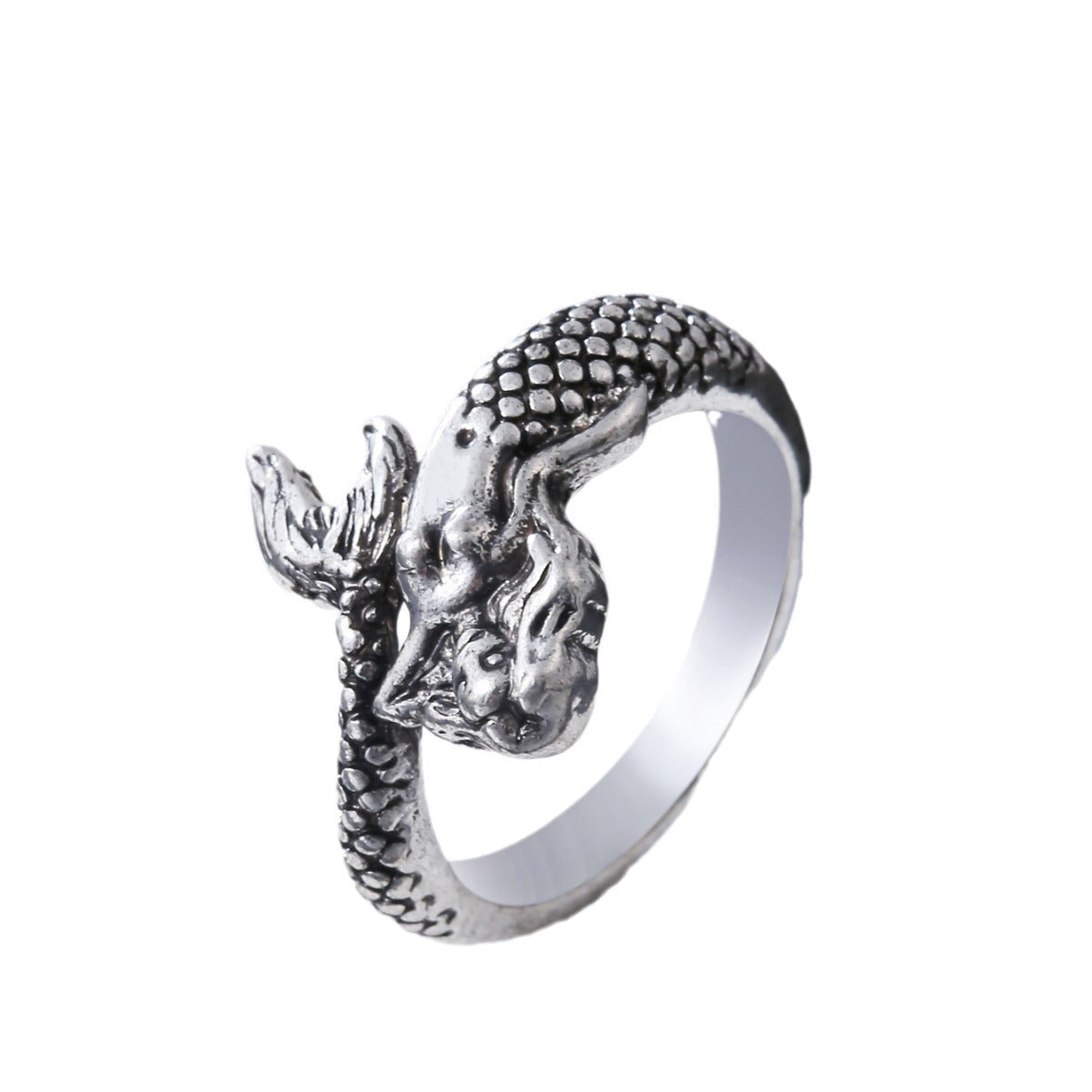 Anillo abierto ajustable vintage de sirena desgastada de aleación de zinc para unisex