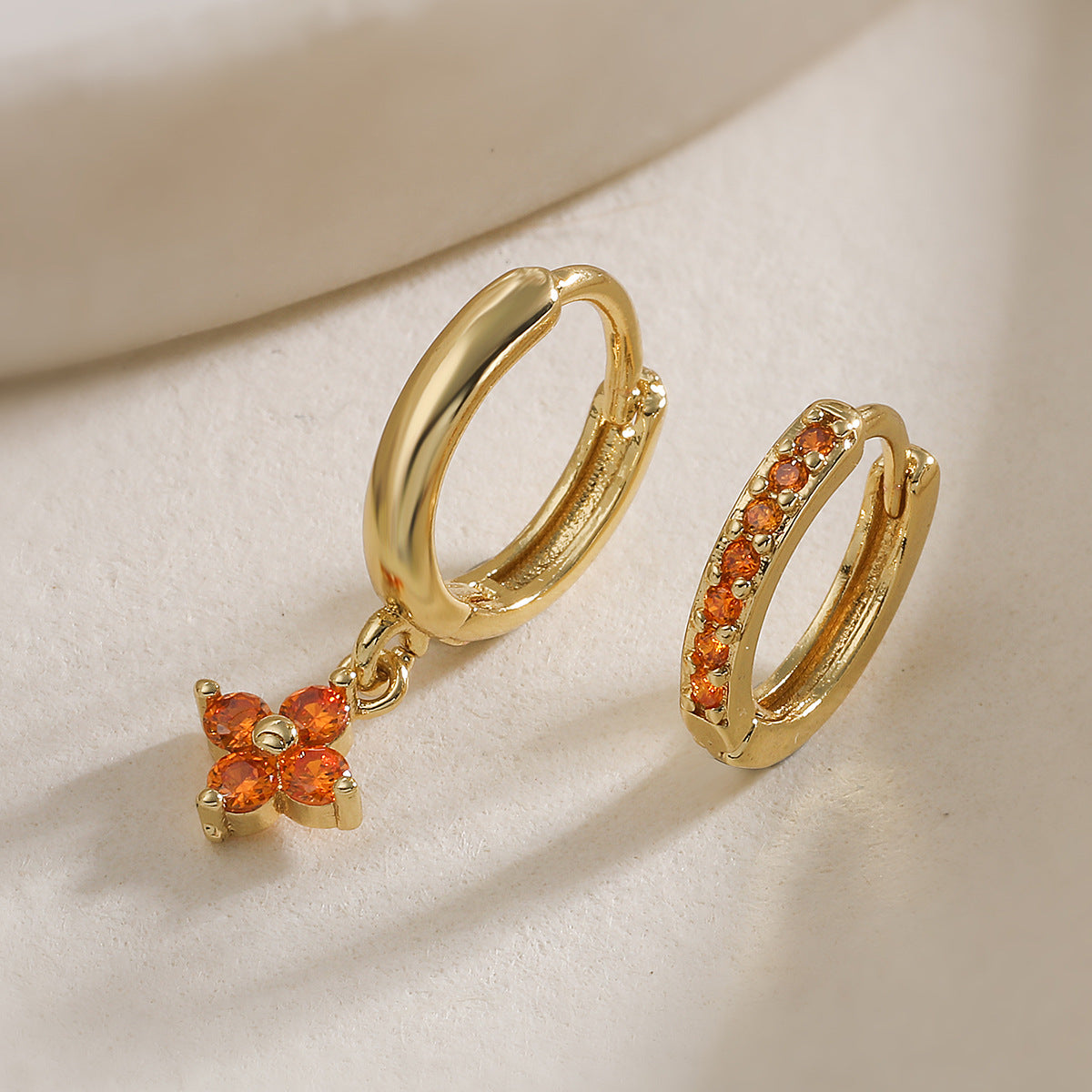 Minimalist Geometric Brass Plated Earrings with Cubic Zirconia for Women