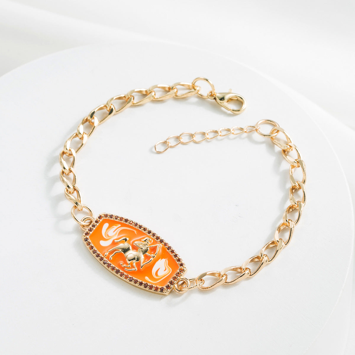 Bracciale Minimalista Zodiacale Geometrico in Rame con Placcatura in Oro 18K e Finitura Smaltata da Donna