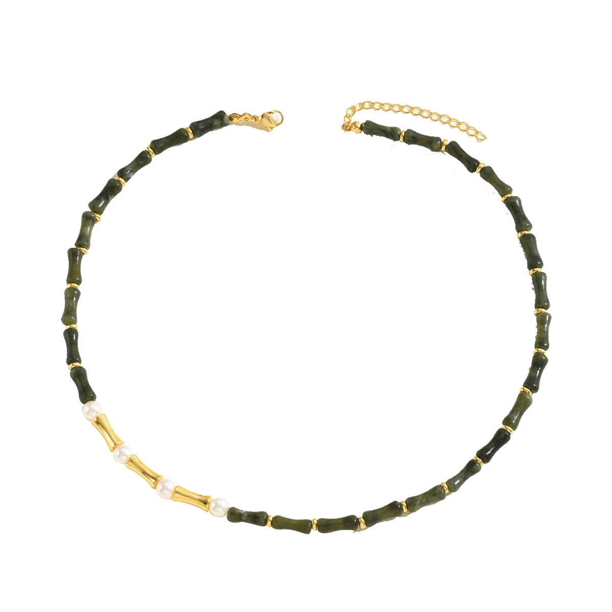 Collar de mujer estilo retro chino con perlas, colgante de bambú y diseño geométrico para clavícula