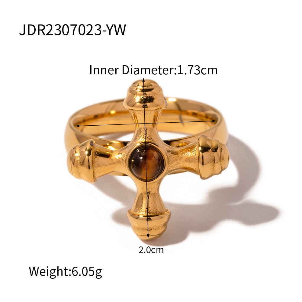 Collana con pendente a croce geometrica minimalista da donna in acciaio inossidabile placcato oro 18 carati