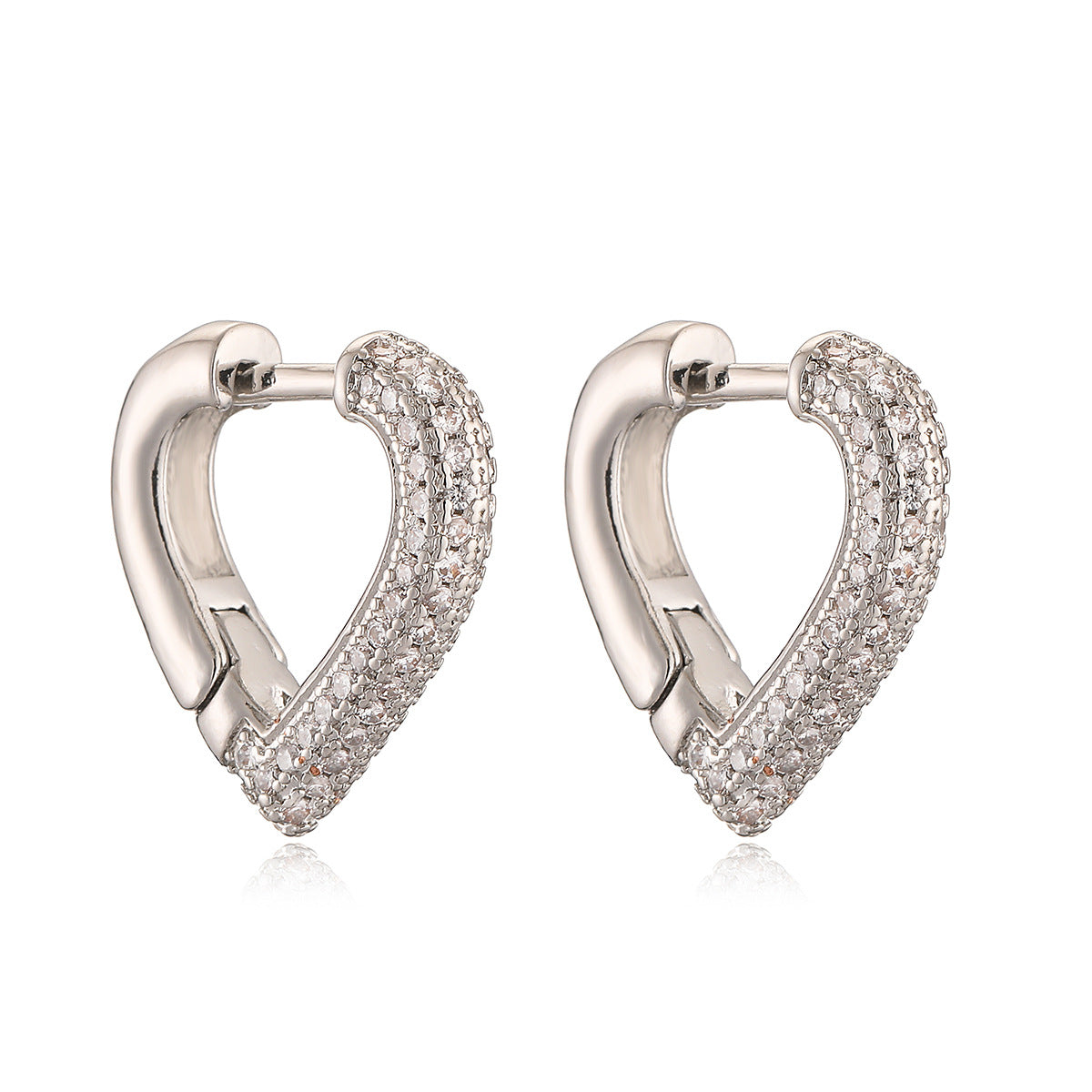 Orecchini Minimalisti a Cuore in Rame con Placcatura in Oro Vero e Zirconi Micro-Incastonati da Donna