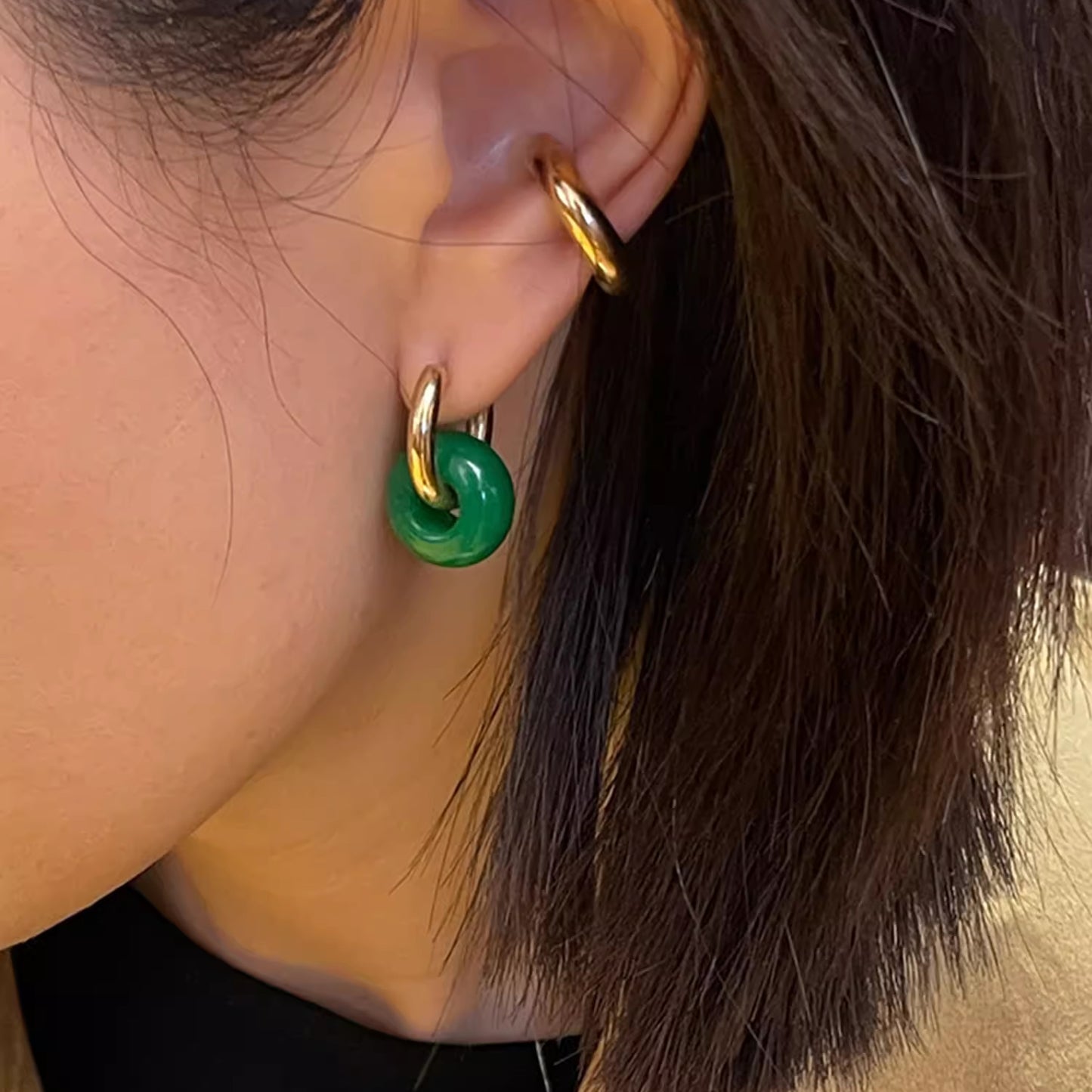 Pendientes minimalistas de acero inoxidable en forma de U con incrustaciones de ágata natural para hombre y mujer
