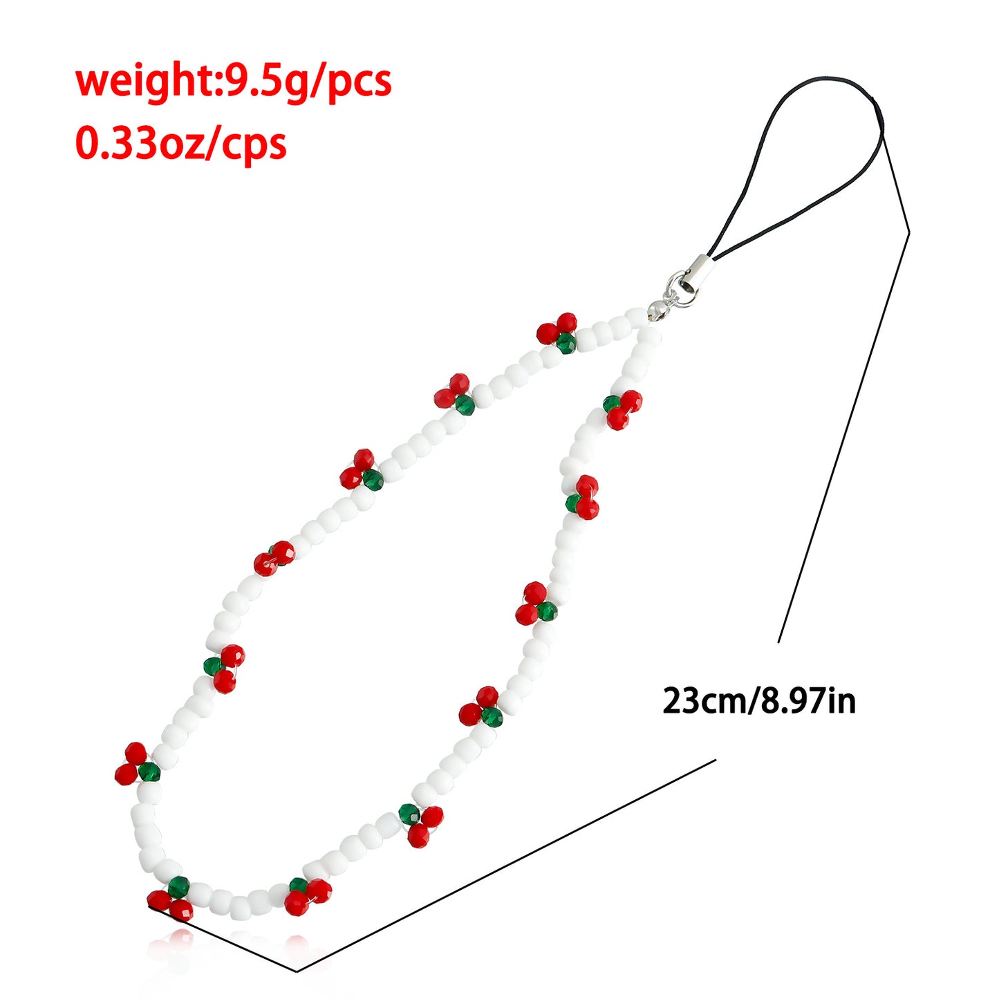 Sweet Fruit Cherry Alloy Beaded Phone Strap