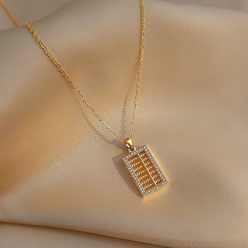 Original Design Irregular Abacus Pendant Necklace for Women Titanium Steel Plated Clavicle Chain Chinese Style Fashion Jewelry