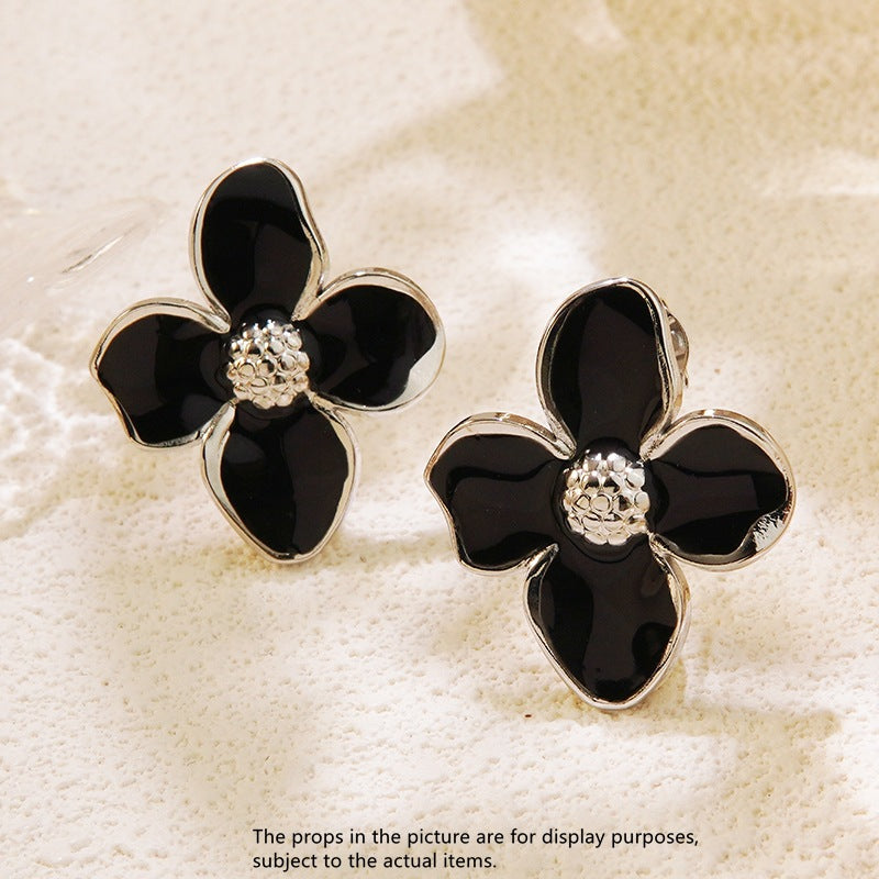 Vintage Sweet Floral Drip Oil Plated Titanium Steel Earrings for Women