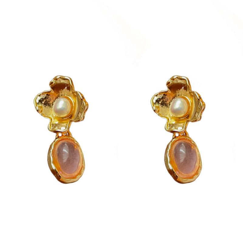Pendientes de perlas geométricos de estilo vintage con base de aleación chapada en oro y postes de acero inoxidable para mujer