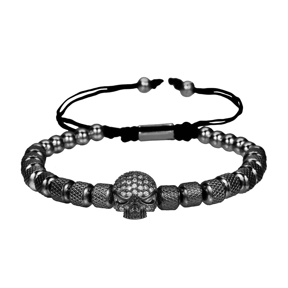 Geometric Skull Cubic Zirconia Plated Stainless Steel Woven Bracelet Set