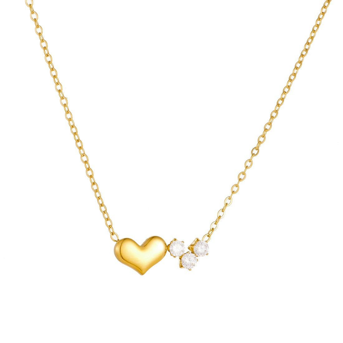 Elegant Casual Heart Gold Plated Stainless Steel Necklace with Cubic Zirconia for Women