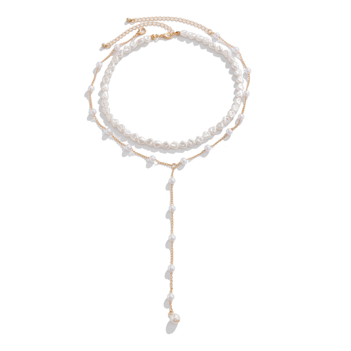 Geometric Faux Pearl Tassel Multi-Layer Choker Necklace for Women