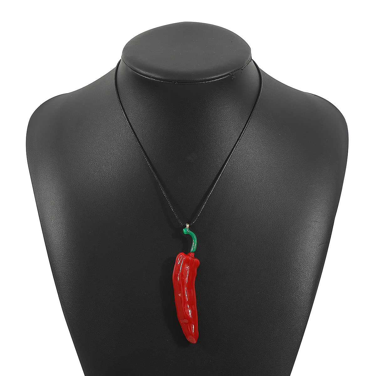 Collar con colgante de ají rojo, dulce y atrevido, en aleación con acabado esmaltado, diseño geométrico, longitud ajustable.