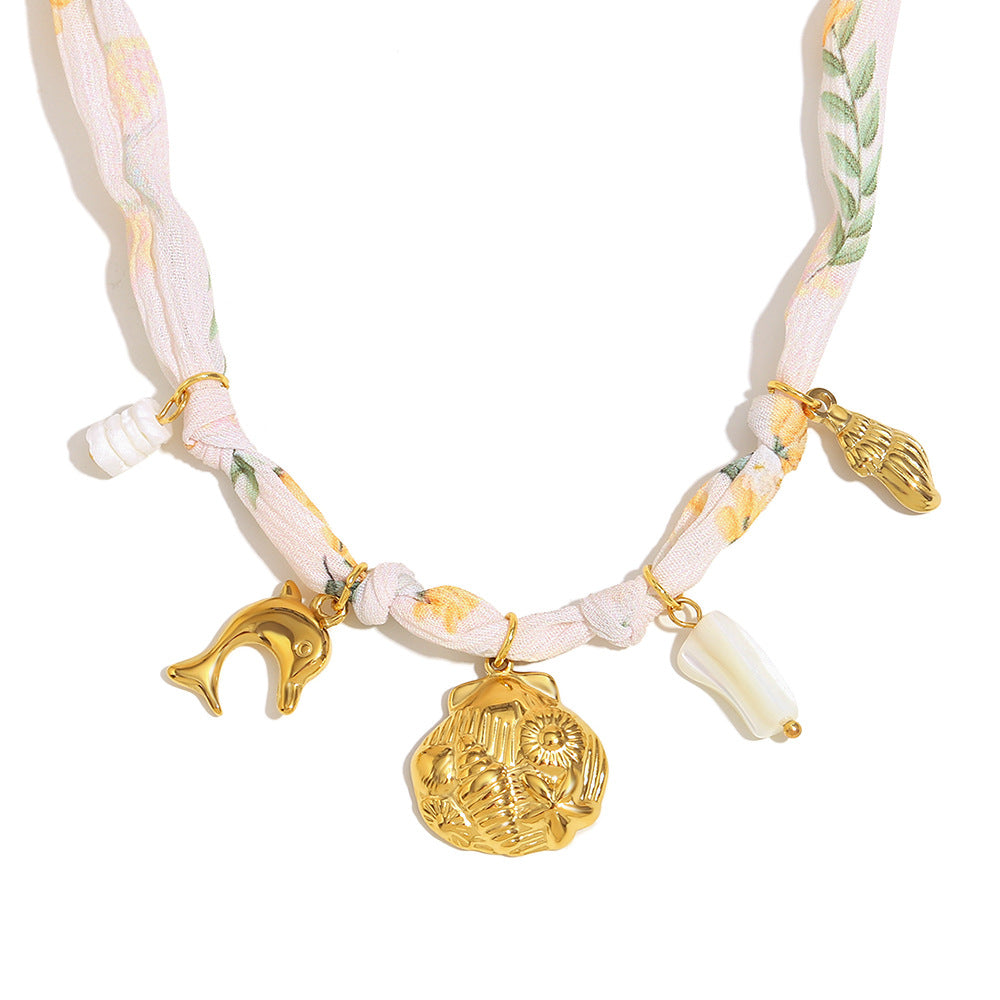 Collana da donna alla moda con ciondolo Sole e Concha in acciaio inossidabile con placcatura in oro 18 carati