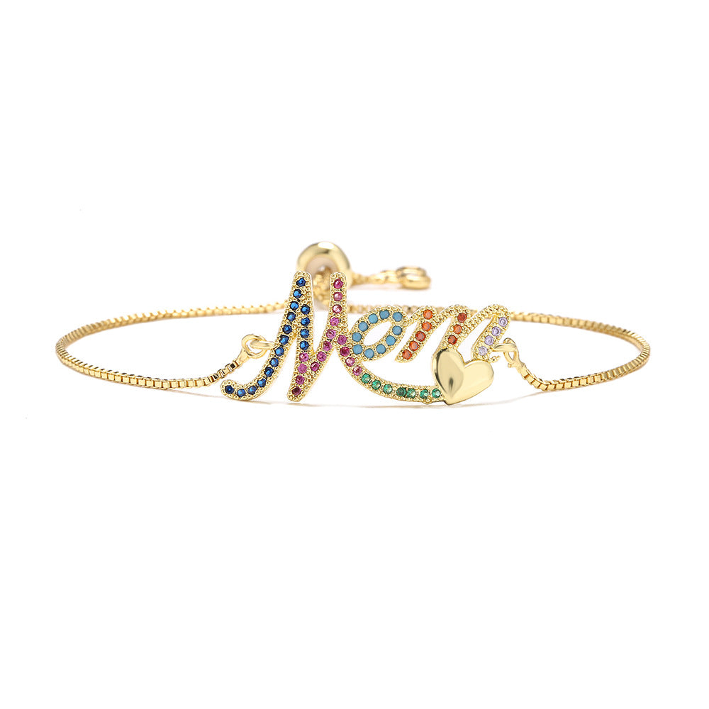 18K Gold Plated Brass Heart Geometric Cubic Zirconia Bracelet for Women