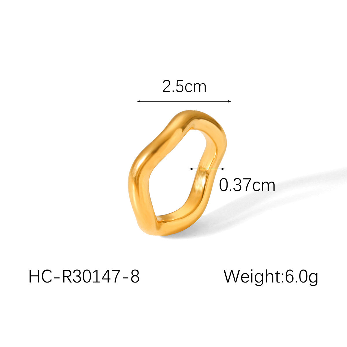 Anello aperto da donna minimalista in acciaio inossidabile a forma di onda con finitura placcata e design ispirato all'oceano