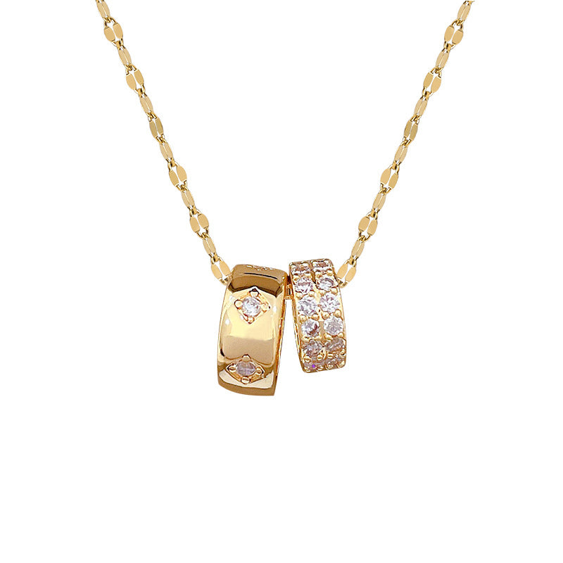Collar con doble anillo estilo dibujo animado con forma de cintura y circonitas para mujer en acero inoxidable con delicada cadena a la altura de la clavícula