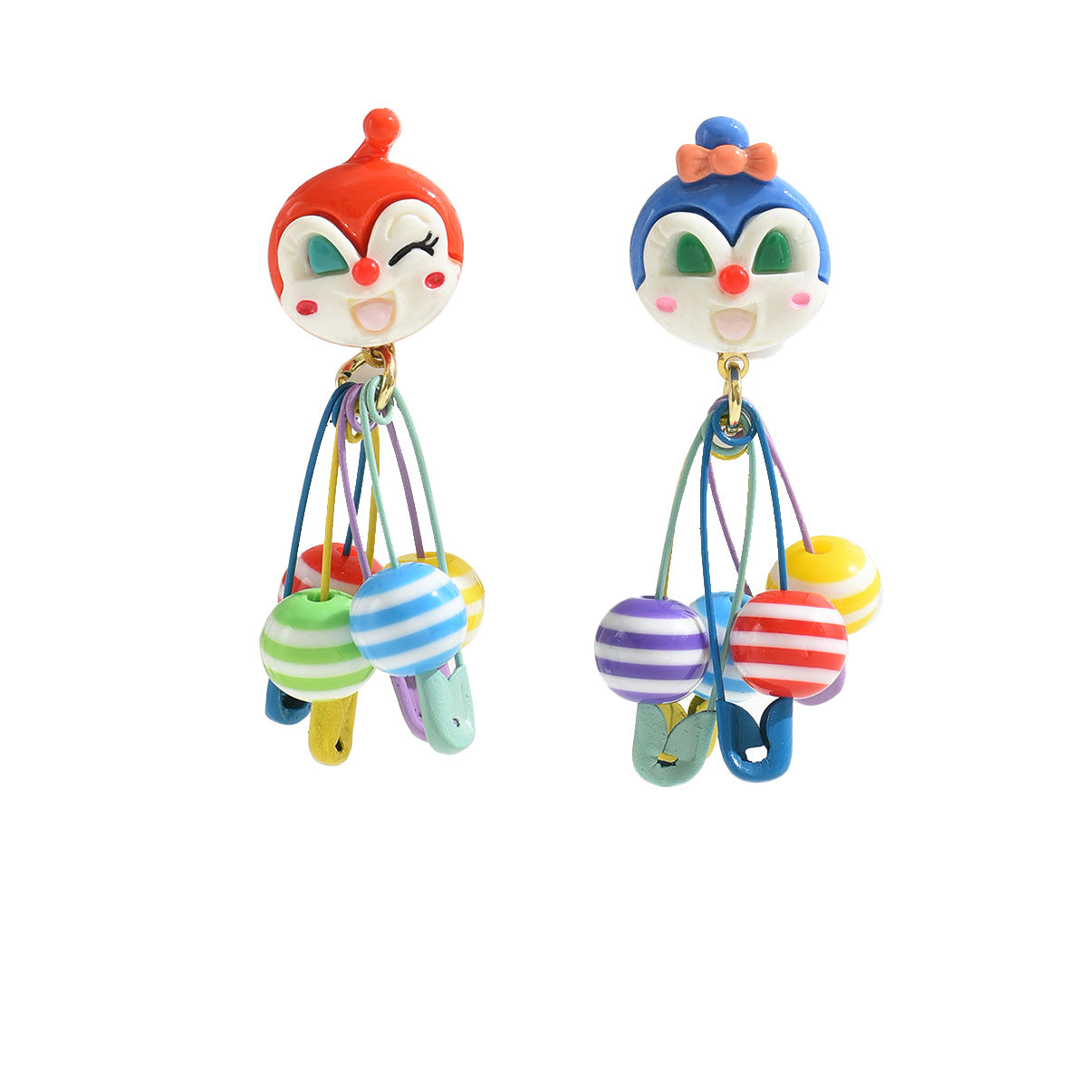 Pendientes de aleación de zinc con diseño de payaso de dibujos animados, con acabado chapado, para mujer