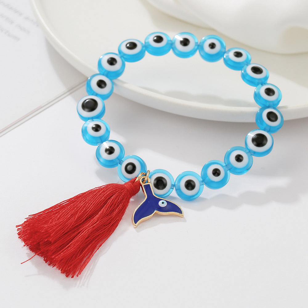 Handmade Geometric Round Evil Eye Mermaid Tassel Bracelet for Unisex