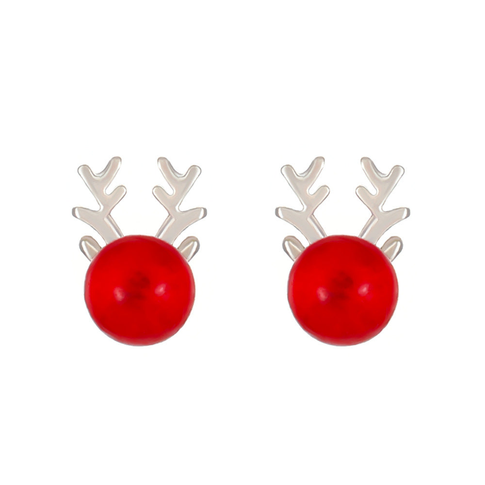 Pendientes Minimalistas de Ciervo para Mujer en Aleación con Acabado Galvanizado, Diseño Inspirado en Terciopelo Rojo Temático Navideño