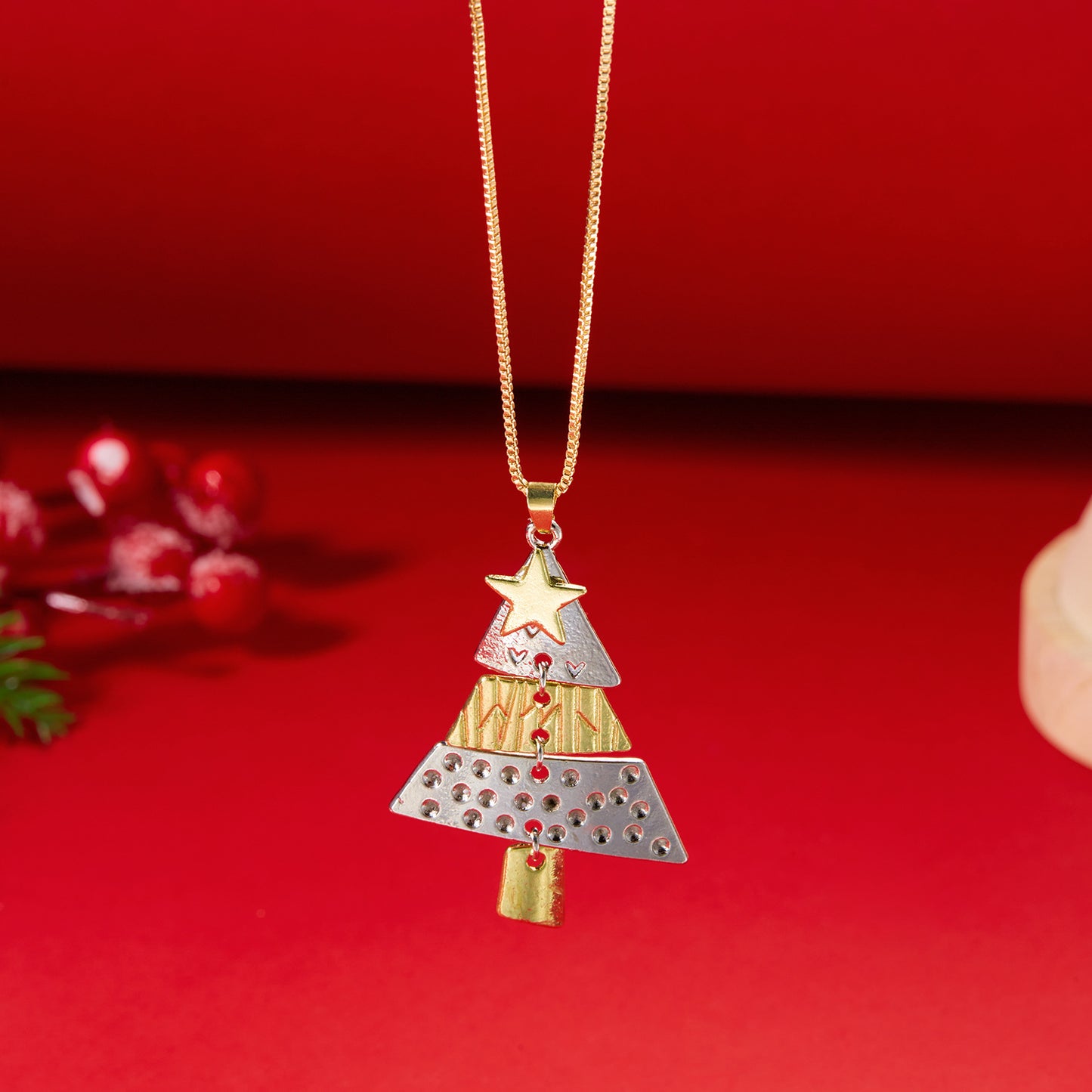 Conjunto de pendientes largos de aleación con forma de árbol de Navidad, geométricos y a la moda, con baño, para mujer