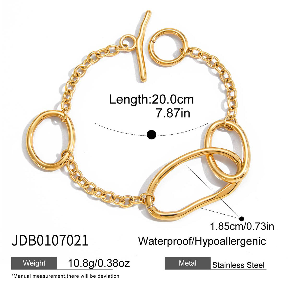 Pulsera Minimalista de Acero Inoxidable para Mujer con Baño de Oro de 18K y Diseño Geométrico de Caballo