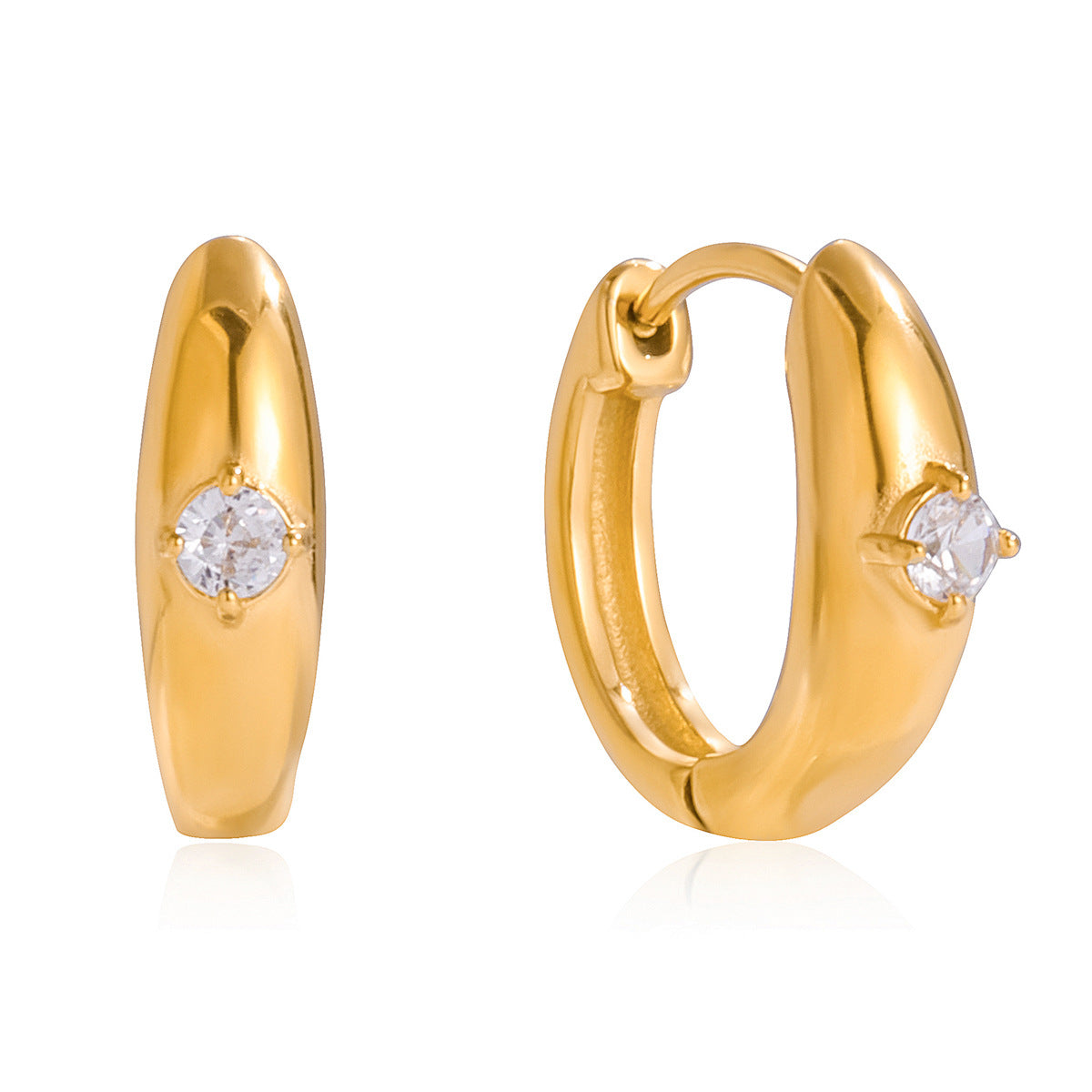 Pendientes de aro geométricos de acero inoxidable con detalles de diamantes de imitación, chapados para mujer, joyería de moda minimalista de lujo