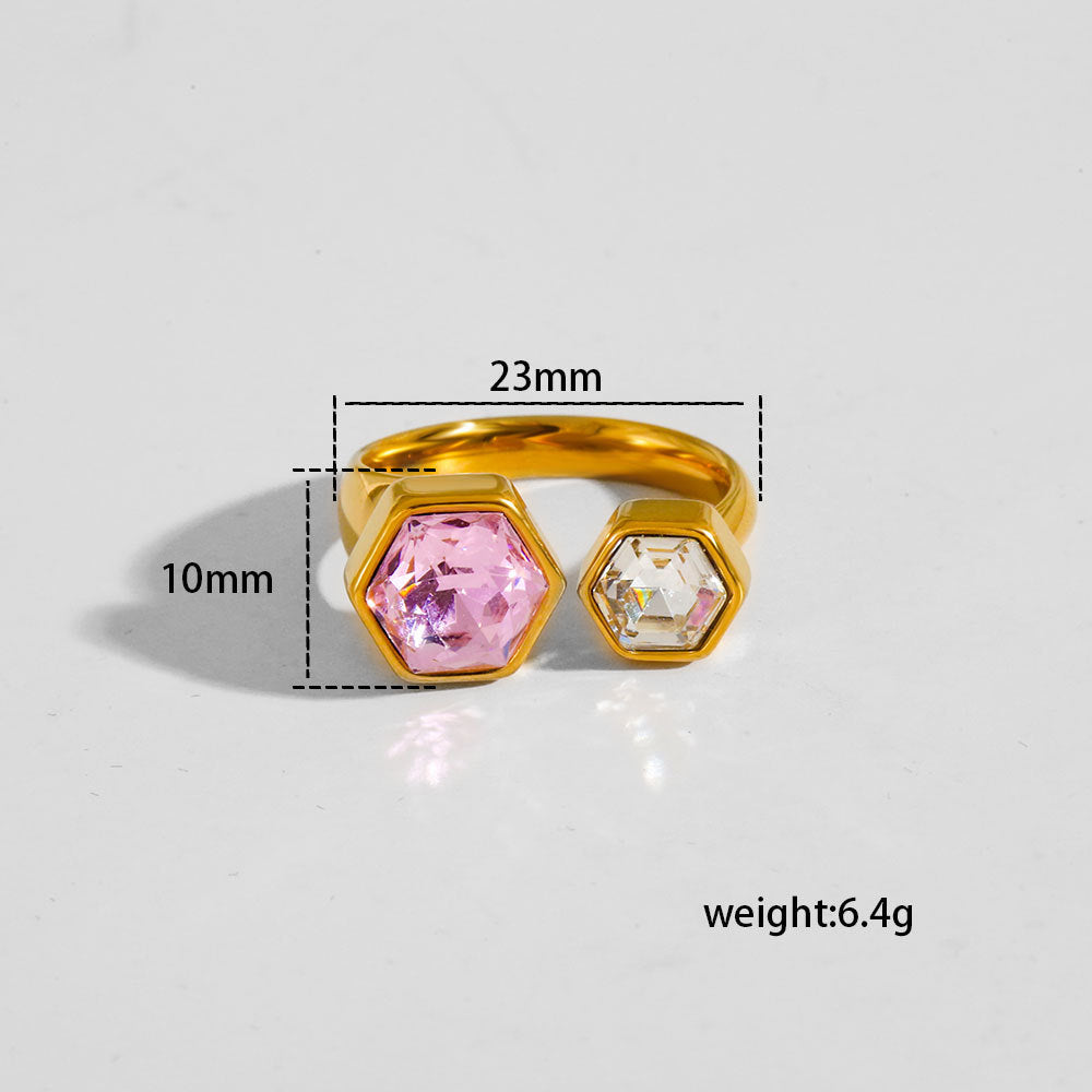 Anillo Ajustable de Acero Inoxidable con Diseño Geométrico Minimalista, Acabado Galvanizado e Incrustaciones de Pedrería para Mujeres y Hombres