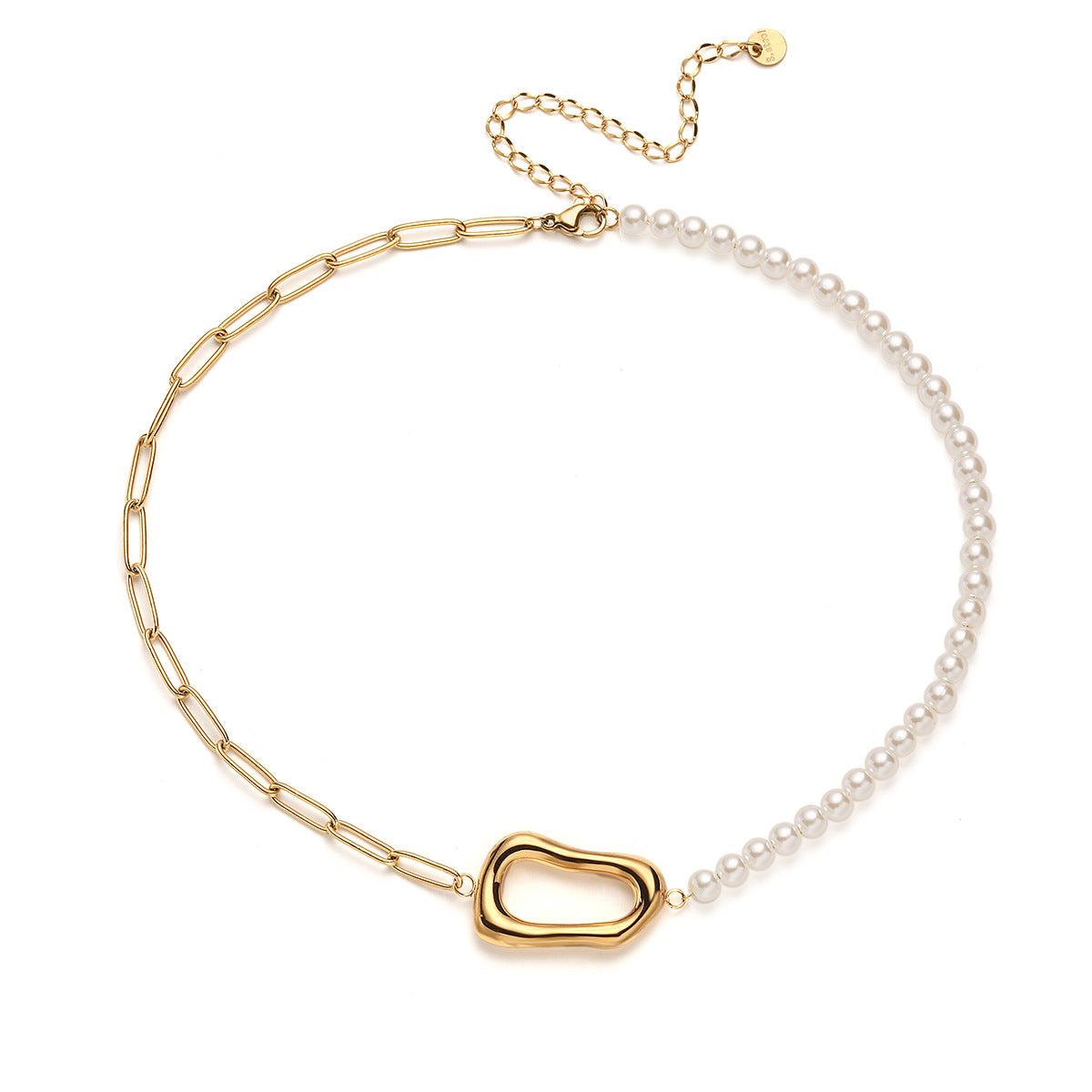 Collana con Pendente Geometrico Minimalista in Acciaio Inox da Donna con Placcatura in Oro 18K, Catenina a Locket dalla Forma Irregolare