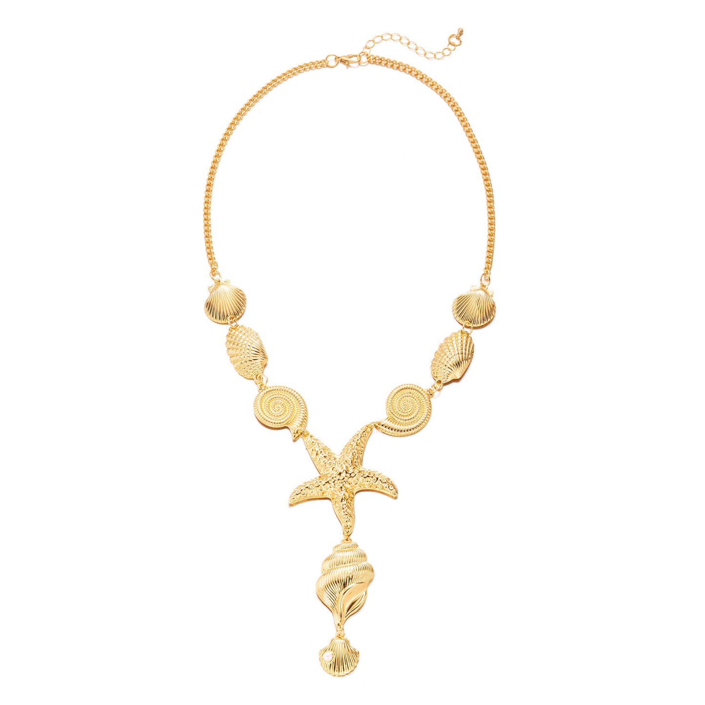 Vintage Sweet Gold Plated Alloy Starfish Shell Necklace for Women Beach Party