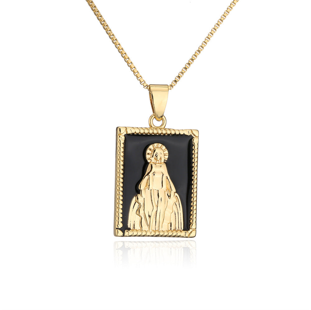 Minimalist Geometric Copper Pendant Necklace with 18K Gold Plating and Enamel Oil Painting Finish
