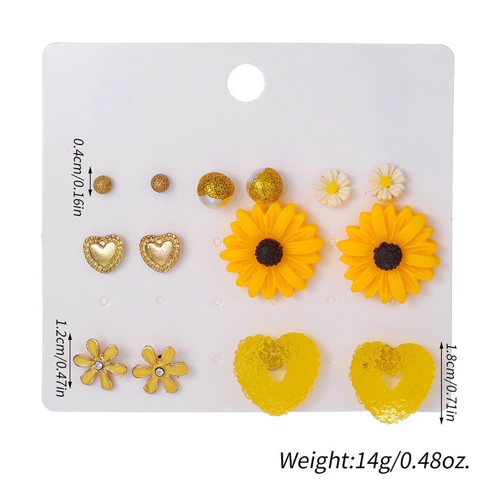 Sweet Minimalist Drip Oil Plated Stainless Steel Heart and Geometric Floral Stud Earrings for Women