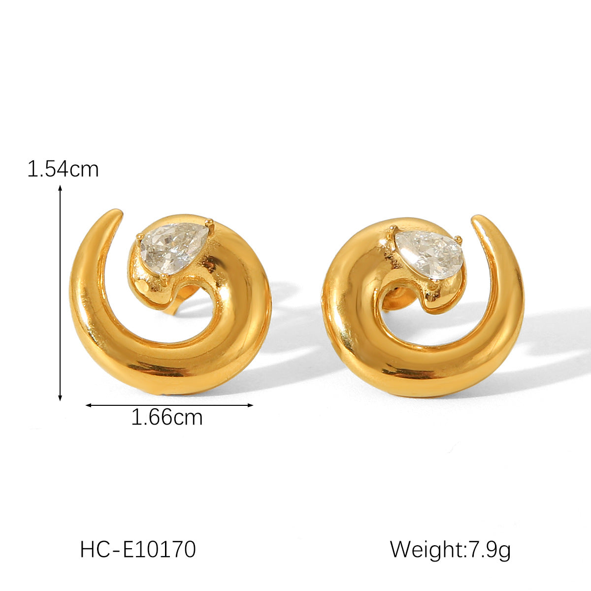 Pendientes de tuerca geométricos de corazón con lazo de acero inoxidable chapado en oro de 18 quilates irregulares de moda para mujer