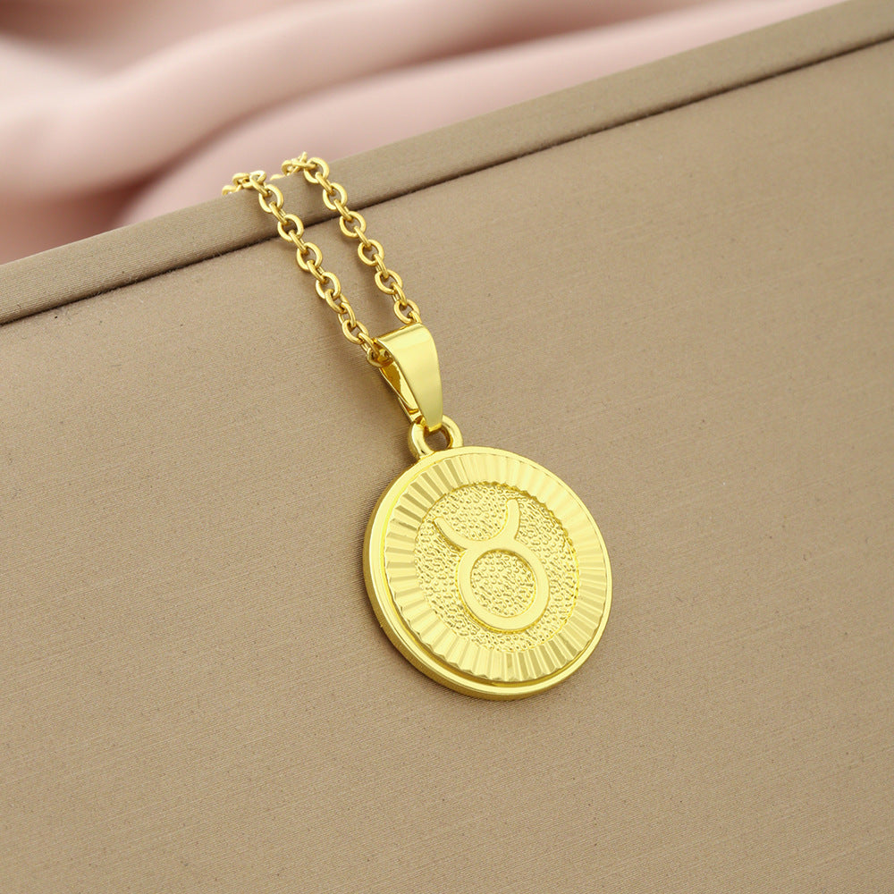 Collana Minimalista con Ciondolo Zodiacale in Acciaio Inox e Charm in Rame Placcato su Catena a O per Donna e Uomo