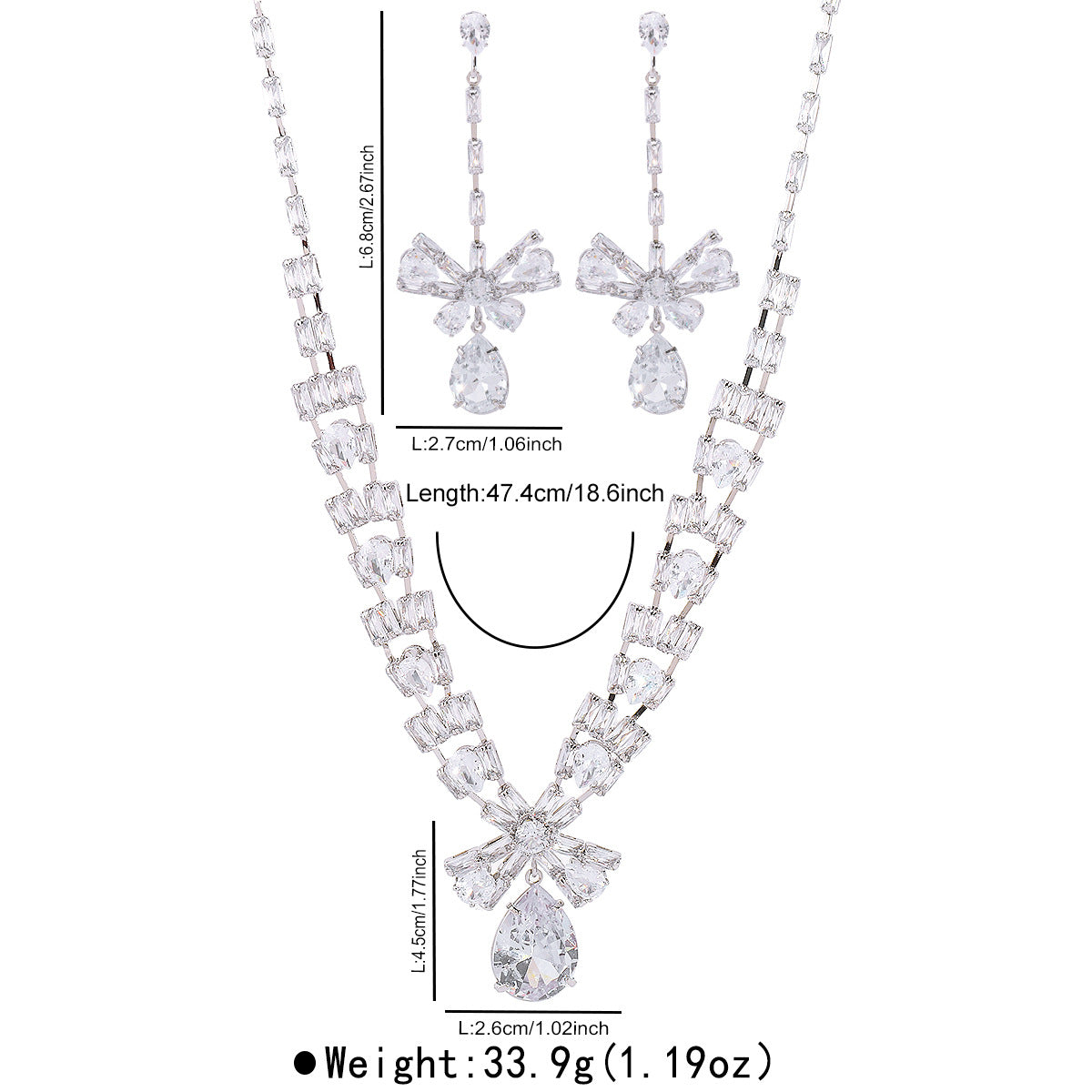 Set collana e orecchini in rame e zirconi geometrici ovali eleganti di alta gamma da donna