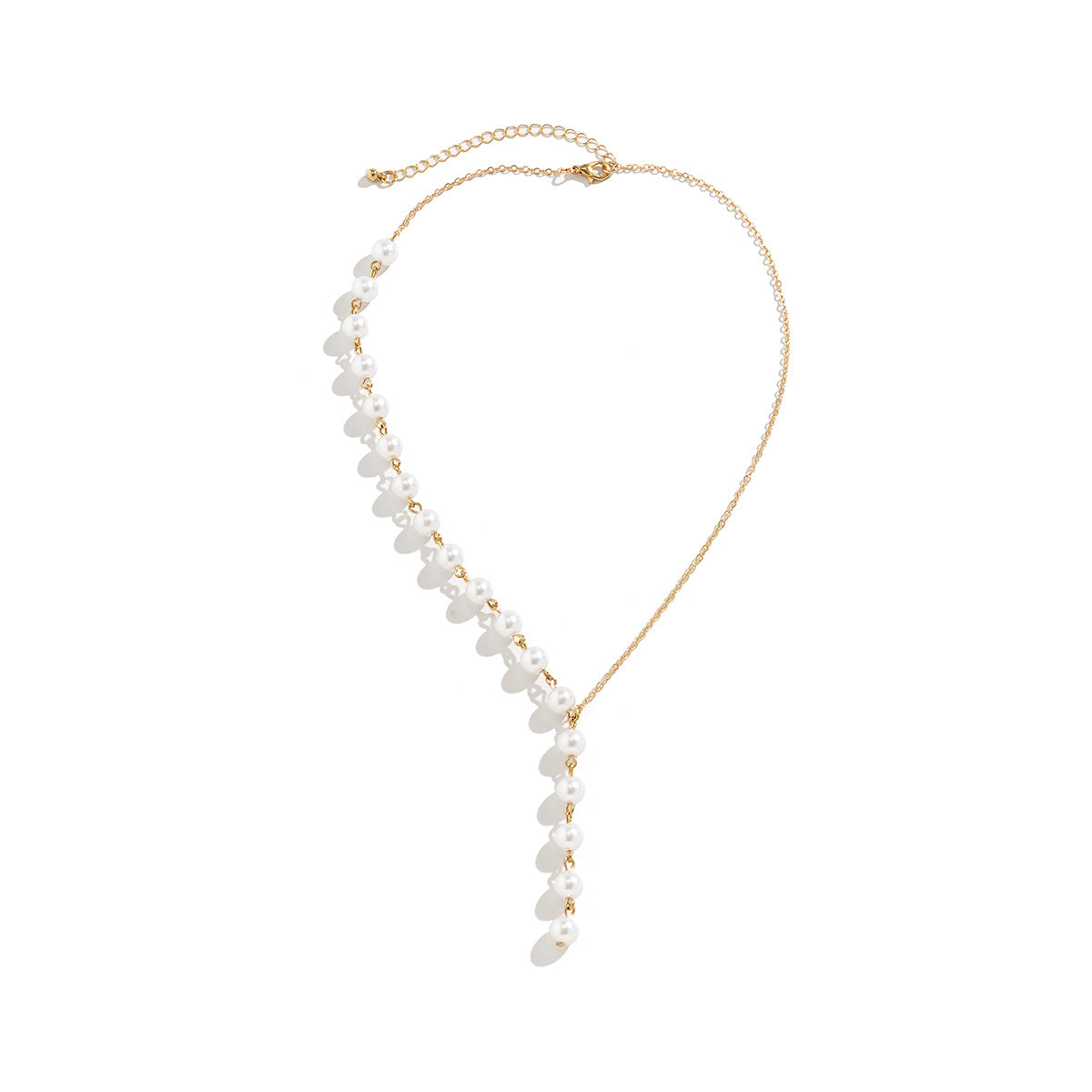 Collana con ciondolo a cuore asimmetrico minimalista in lega con strass micro-pavé e nappine pendenti simili a perle per donna