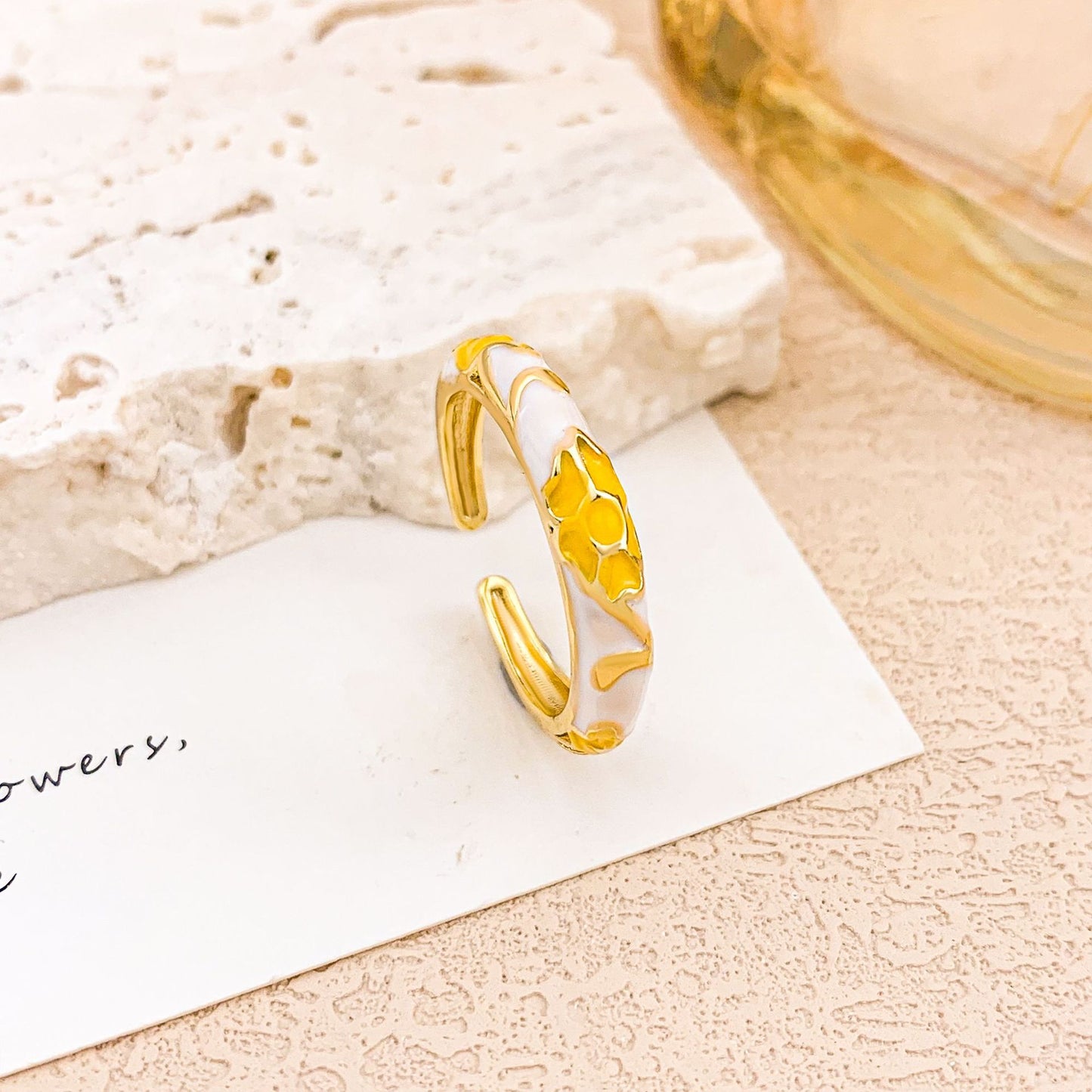 Vintage Sweet Floral Enamel Drip Oil Plated Alloy Adjustable Ring for Women